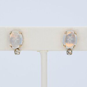 Vintage Van Dell 12K Gold Filled Moonstone & Rhinestone Screwback Earrings 1950s